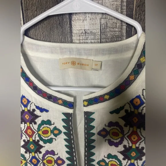 TORY BURCH Embroidered sleeveless linen dress Sz S - Picture 3 of 10